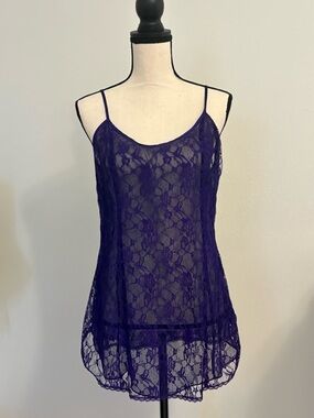 Sheer Lace Slip Dress in Deep Purple